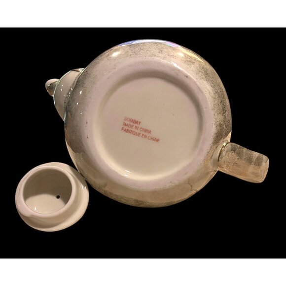 Vintage Bombay Company Ethereal Rose Porcelain Tea Pot Sugar Dish Speckled Metal - Picture 12 of 16